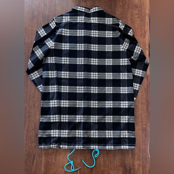PUMA x RHUDE Plaid Longline Coach Coat Black White Check Turquoise Men's L NWT - Picture 4 of 12
